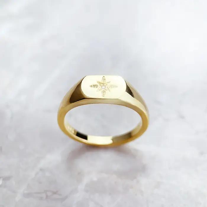Bague chevalière Vintage étoile or Style européen