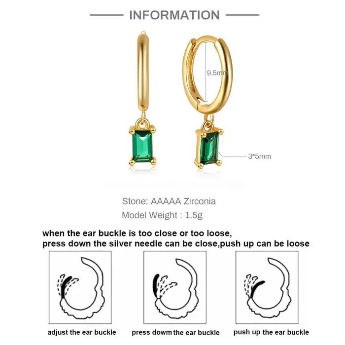 Boucles d'oreilles créoles Baguette Huggie à breloques délicates avec améthyste émeraude CZ