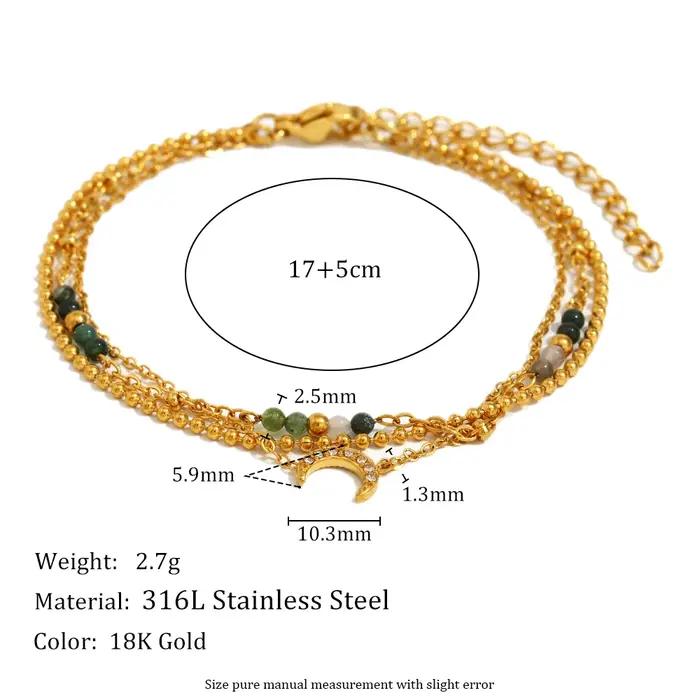 Bracelet E.B.belle lune à trois couches plaqué or 18 carats acier inoxydable pour femmes style moderne occassions spéciales