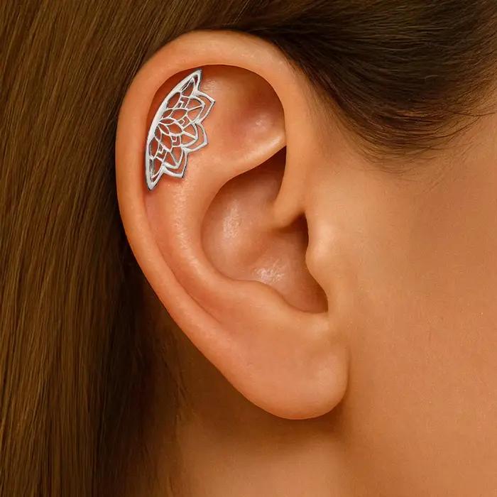 Aide bohème Mandala fleur de Lotus Punk boucle d'oreille géométrique caché Helix Piercing 925 argent Halloween accessoires cadeau bijoux