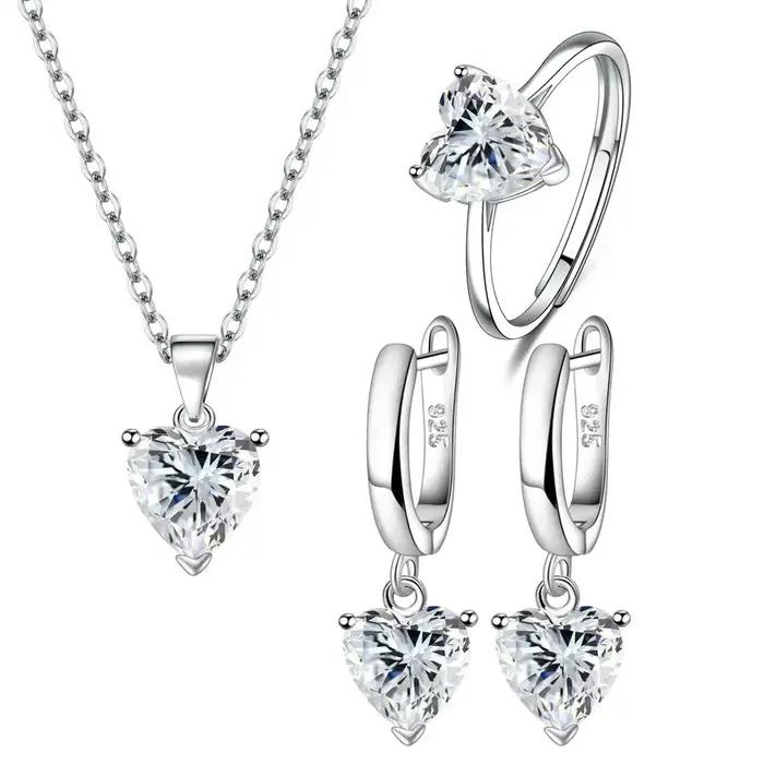 SAIYE 925 ensembles de bijoux en argent Sterling pour les femmes coeur Zircon bague boucles d'oreill