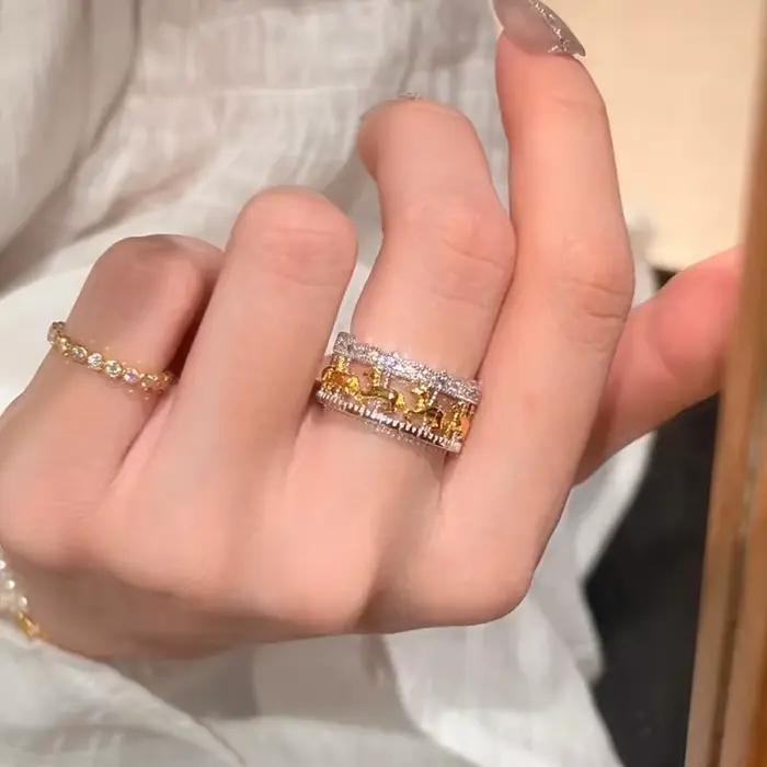Bague creuse en zircon géométrique ENSHIR pour femmes design vintage français bijou élégant tracker d'humeur alliance de mariage occasions spéciales