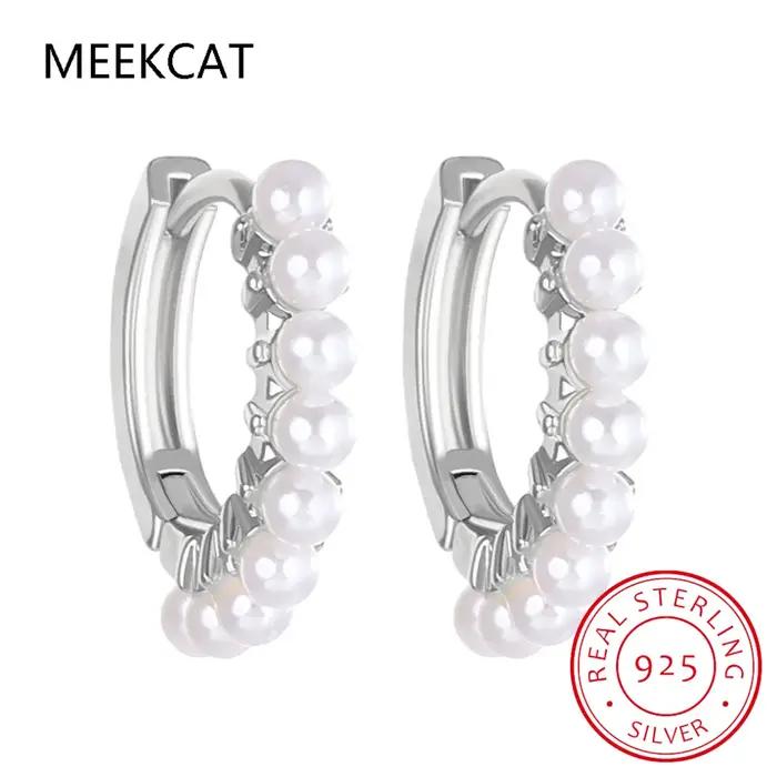 Boucles d'oreilles Huggies en argent Sterling 925 pour femmes, Vintage, perles simples, breloques, P
