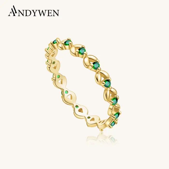 ANDYWEN – bague Vintage en argent Sterling 925, ligne creuse, Zircon vert, bijoux de luxe de Style rétro pour femmes, cadeau de fête et de rencontre