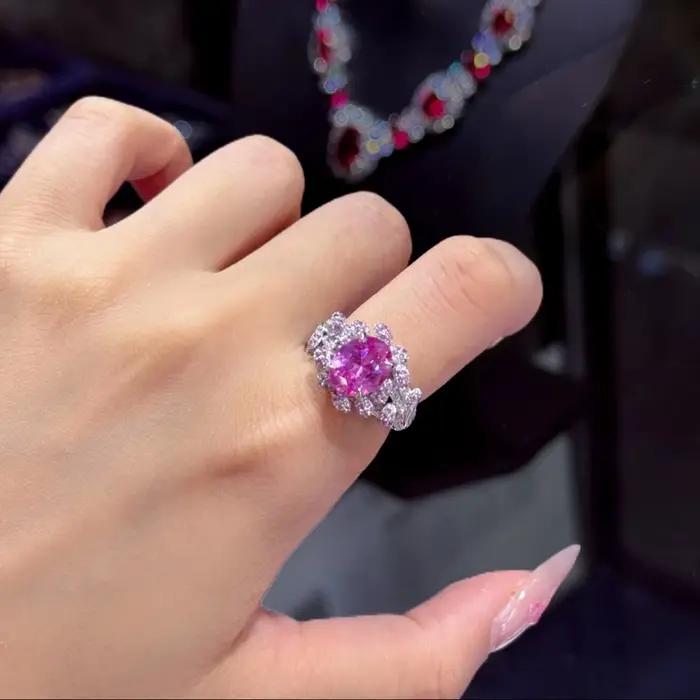 Wong Rain luxe 925 en argent Sterling étincelant 8*10 MM saphir haute teneur en carbone diamant gemmes bague de Cocktail pour les femmes bijoux fins