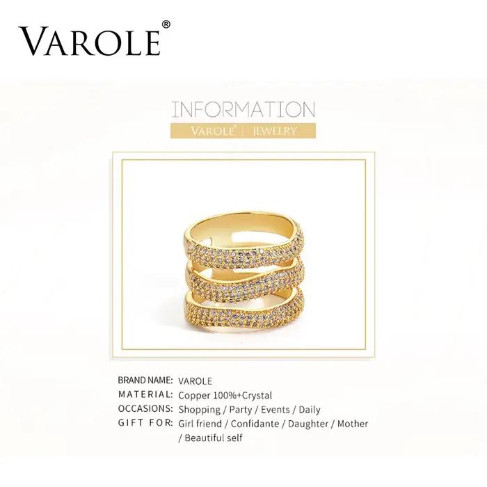 VAROLE-Bague en cristal à 3 couches pour femme, bijoux fantaisie, cadeaux pour amis, mignon, document doré