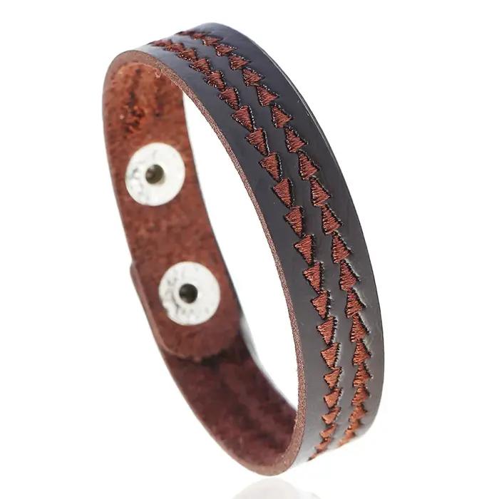 KOTik 2024 nouvelle mode en cuir véritable large manchette Bracelets Punk Vintage trois couches larg