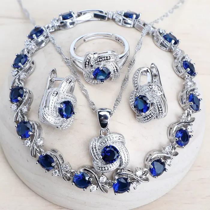 Ensemble de bijoux en zircon bleu en argent sterling 925 pour femme occasions spéciales mariage saint-valentin noël anniversaire