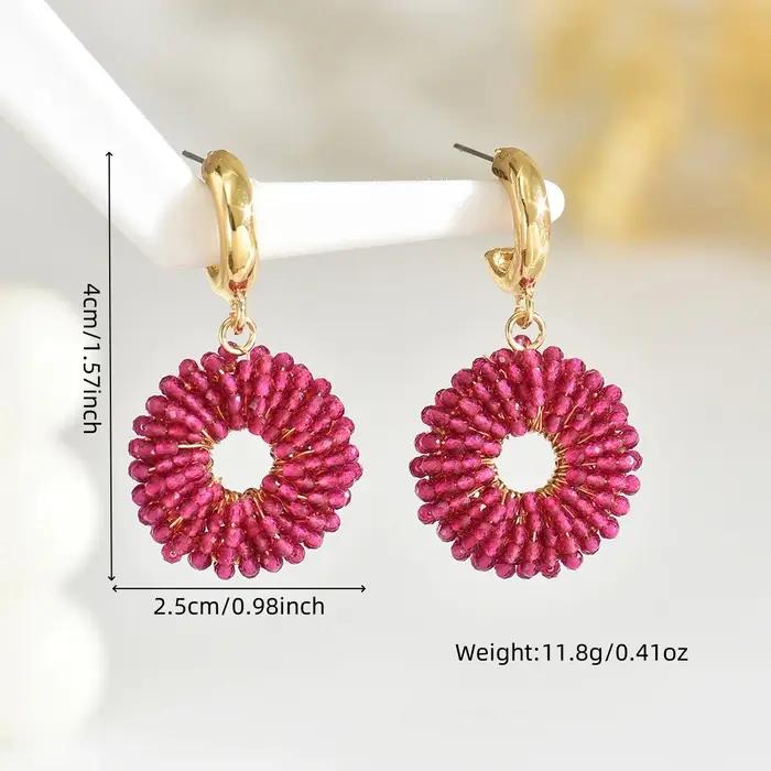 Boucles d'oreilles rondes pendantes en perles faites à la main de style bohème vintage minimaliste