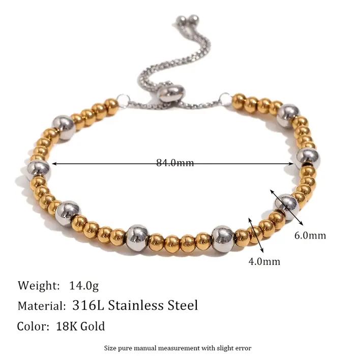E.B.belle – Bracelet réglable en perles rondes Double couleur, plaqué or 18 carats, en acier inoxyda