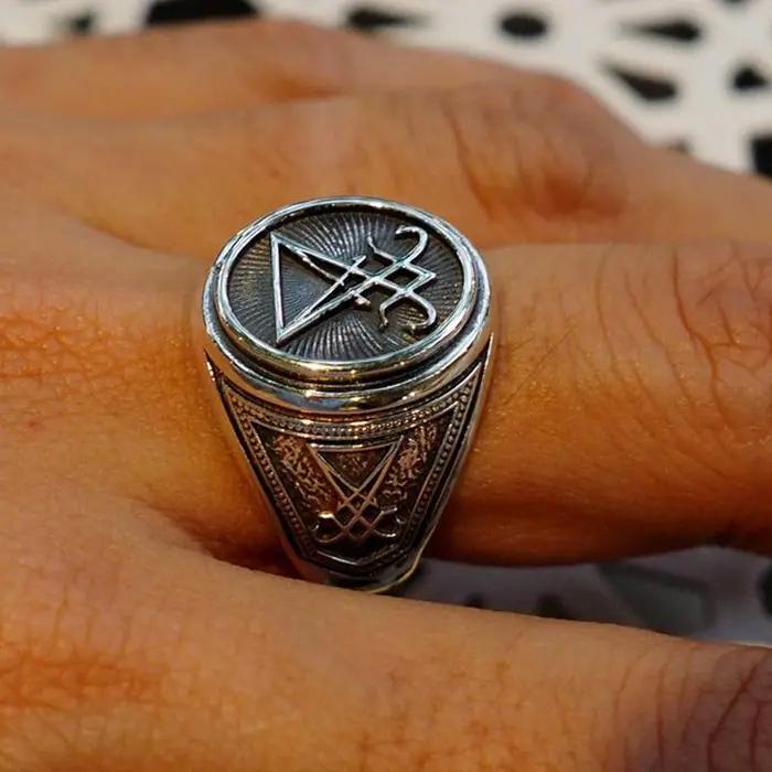 Bague chevalière vintage Sigil de Lucifer acier inoxydable pour homme occasions spéciales partys soirées élégantes
