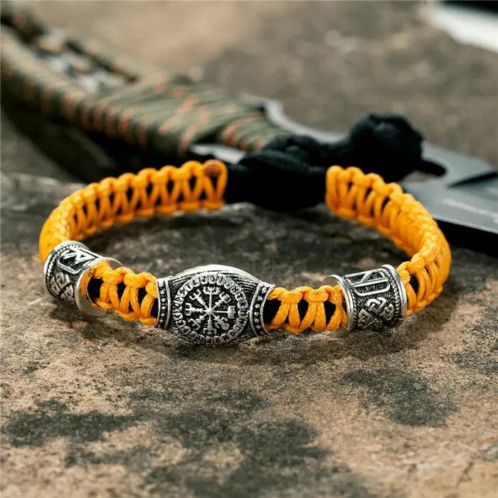 Bracelet rúnique ajustable Vantage Norse Viking pour hommes et femmes, bijou à la mode en paracorde tressée, amulette géométrique, bracelet de survie avec suivi de la santé et rappels