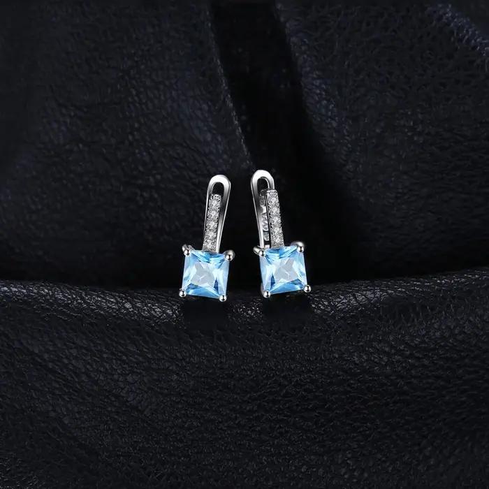 Boucles d'oreilles en topaze bleu ciel pour femme, créoles en argent Sterling 925, coupe princesse, élégantes à offrir pour mariage ou anniversaire