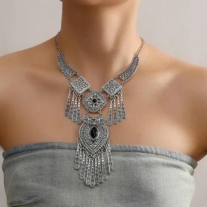 LOVBEAFAS mode bohème Collier ras du cou Vintage gland déclaration Maxi Long