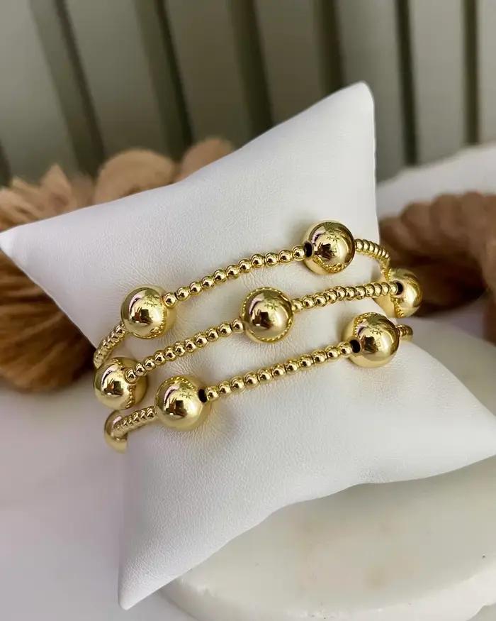 CCGOOD Bracelet plaqué or 18 carats pour femme, résistant au ternissement, hypoallergénique, avec perles en forme de boule, bijou fantaisie, cadeau