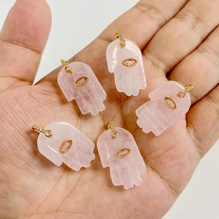 Pendentif en quartz rose pour femme, breloque en cristal, cœur, nar, étoile, pierre, collier, bracelet, boucles d'oreilles, bijoux à bricoler soi-même, 2 pièces par lot
