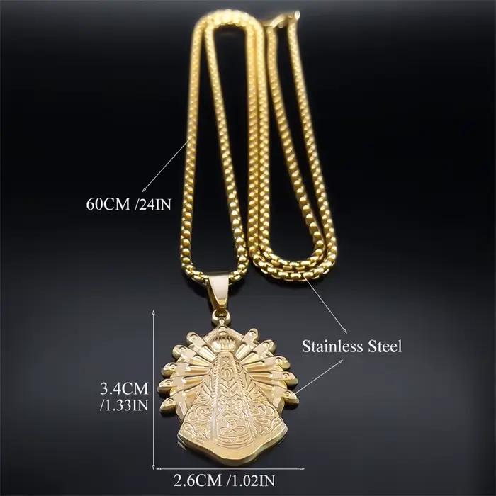 Collier de Notre-Dame d'Aparecida en acier inoxydable avec document en or pour femmes et hommes occasions spéciales mariage anniversaire cadeau de fête