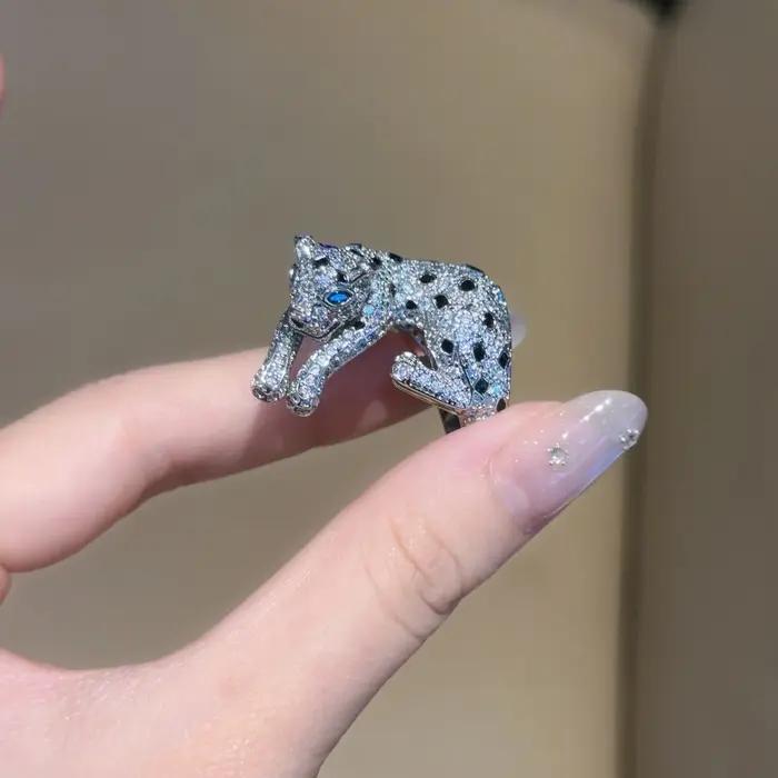 Bagues Léopard Tridimensionnelles Rétro Dominatrices pour Femmes Bijoux en Argent Plaqués Cristaux Zirconium Occasions Spéciales