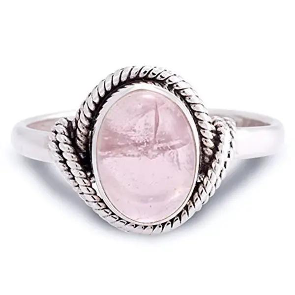 Bague de fiançailles en argent 925 sertie de Quartz Rose et cristal Bizuteria pour femmes, cadeau unique pour les occasions spéciales