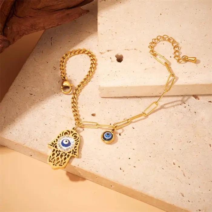 Hamesh main de Fatima mauvais œil Bracelet pour femmes hommes amulette cadeau bijoux en acier inoxydable
