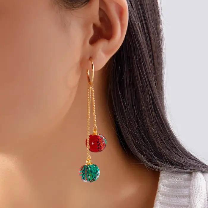 Boucles d'oreilles à pampilles de noël pour femmes, enchanteresse, couleur rouge vert rouge blanc, t