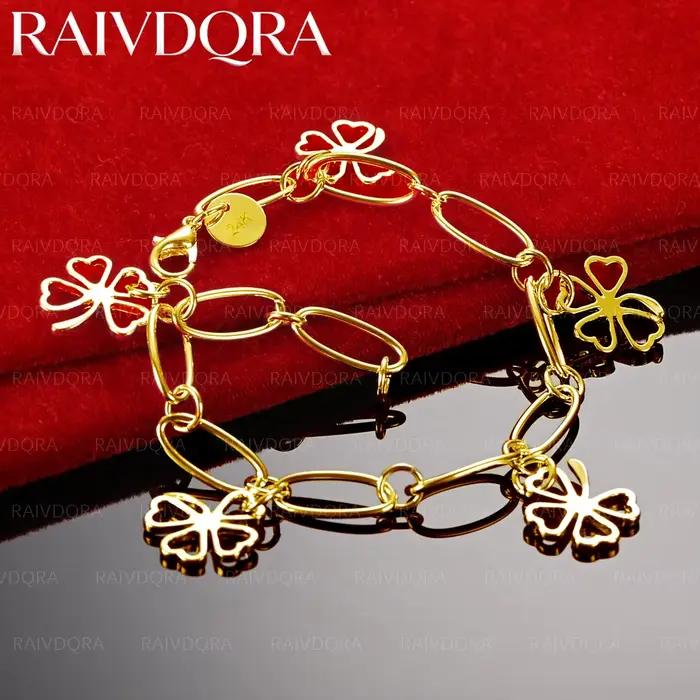 Bracelet ovale trèfle plaqué or 18 carats pour femme, bijoux de mode, porte-bonheur, exquis, cadeaux