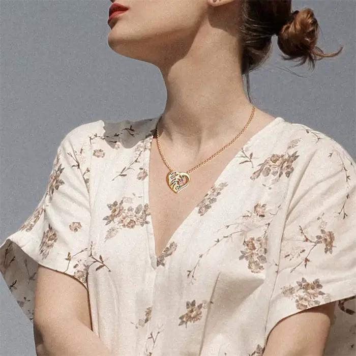 Collier de promesse personnalisé avec noms gravés et pierres de naissance, collier avec tracker de fitness pour homme et femme, cadeau d'anniversaire, bijou de style moderne pour occasions spéciales