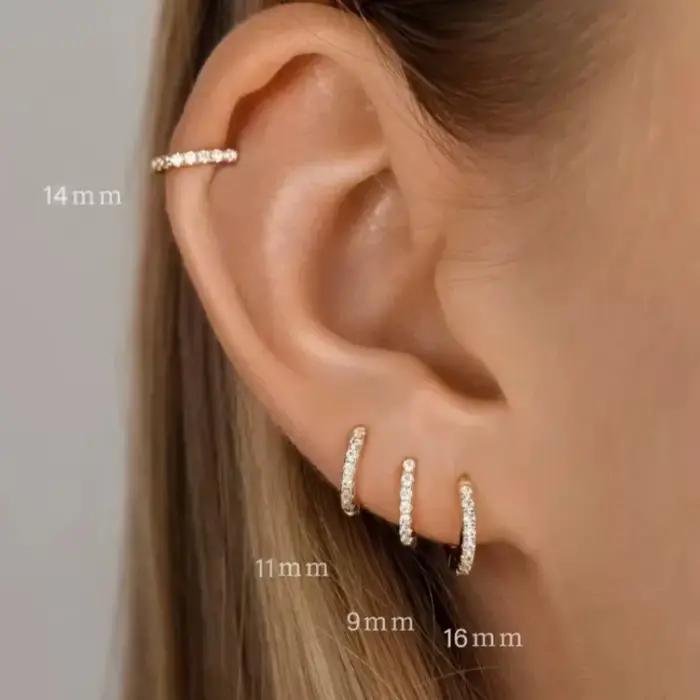 Petites boucles d'oreilles créoles en argent Sterling 925, Huggie en zircone plaqué or 14 carats, Pi