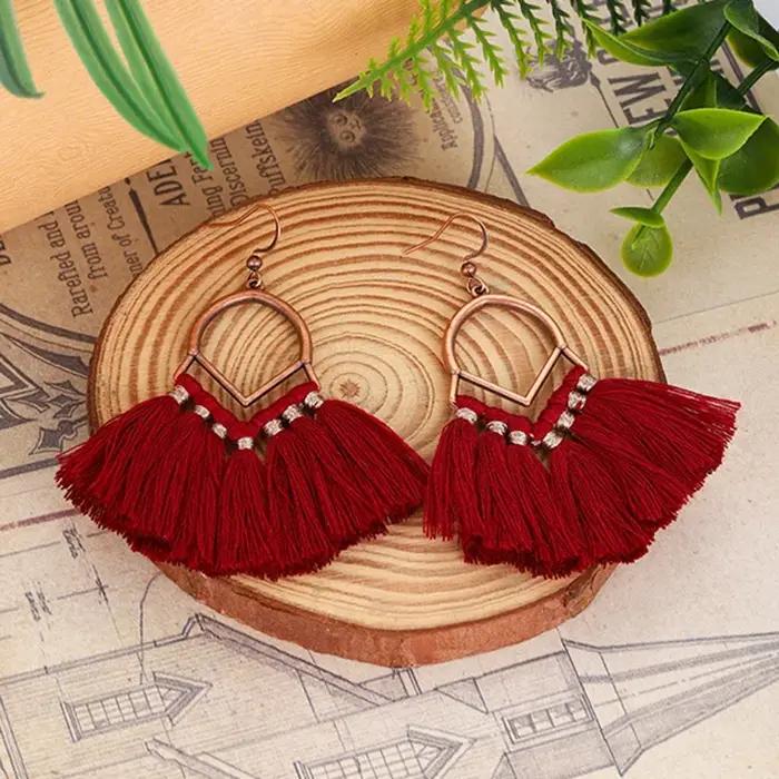 Boucles d'oreilles de mariage à franges bohèmes multicolores pour femmes