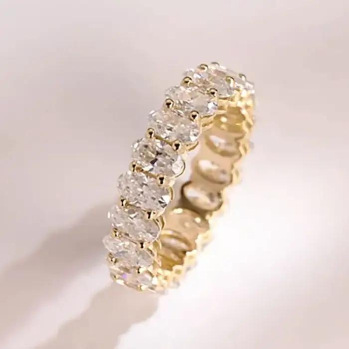 Bague d'éternité en moissanite certifiée Lnngy, coupe ovale 4x6mm, scintillante, en or 14 carats, po