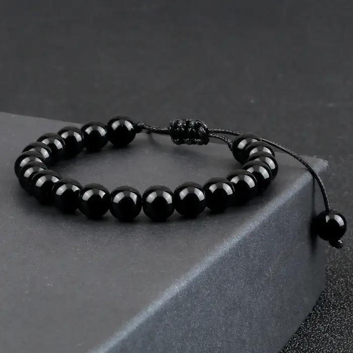 Bracelet de perles fait à la main 4 6 8mm pierre naturelle brillant noir Onyx