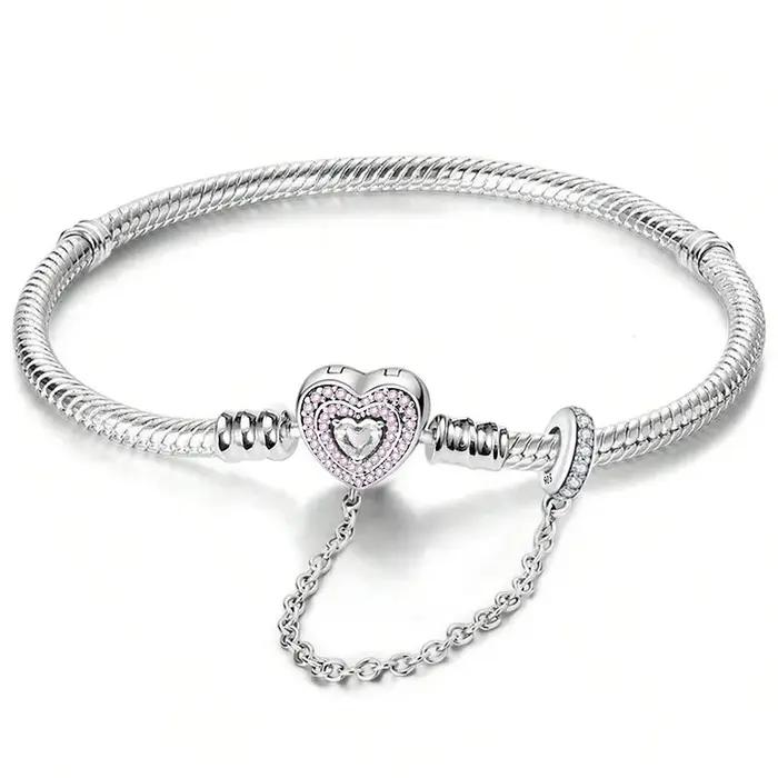 Bracelet en argent sterling 925 personnalisé simple forme cœur griffes perles diy compatible bracelets originaux bijoux fins cadeau femmes occasions partys