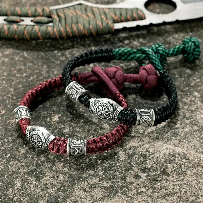 Bracelet rúnique ajustable Vantage Norse Viking pour hommes et femmes, bijou à la mode en paracorde tressée, amulette géométrique, bracelet de survie avec suivi de la santé et rappels