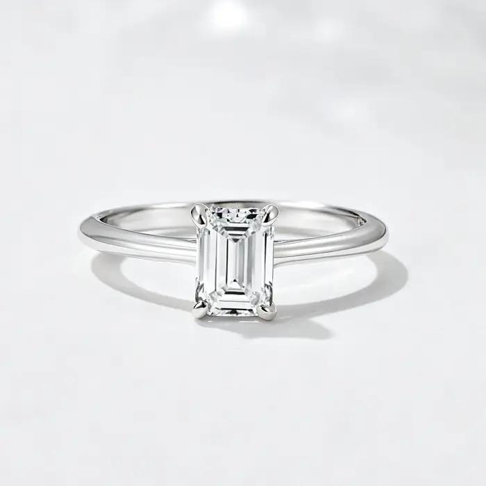 Bague en argent sterling 925 plaqué or 14 carats avec zircon cubique taille baguette pour mariage