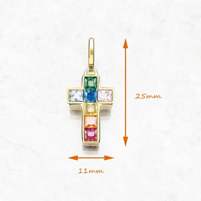 Pendentif croix arc-en-ciel couleurs marque bijoux fins Europe or 925 en argent Sterling Vintage cadeau pour femme