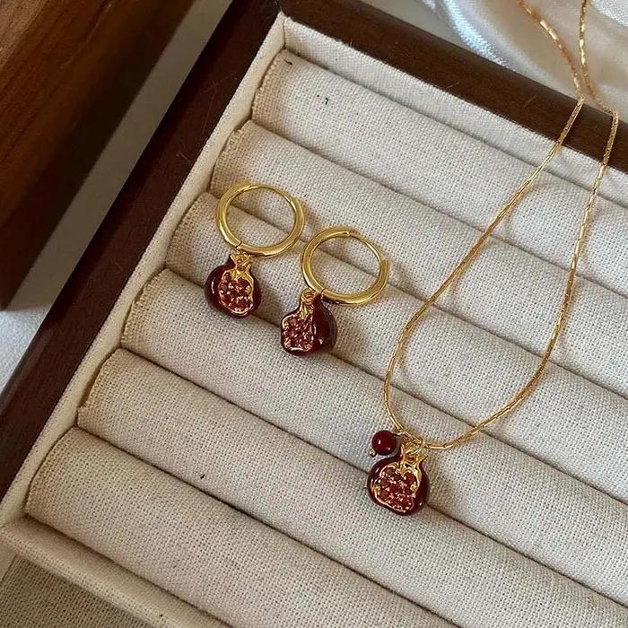 Ensemble de bijoux collier pendentif grenade rouge moderne pour femmes occasions de fête