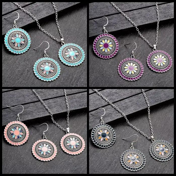 Ensemble de boucles d'oreilles et colliers style bohème rose pour femmes
