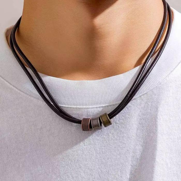 Collier ras du cou Vintage en cuir Pu avec perles métalliques pour hommes, accessoires sur le cou, b