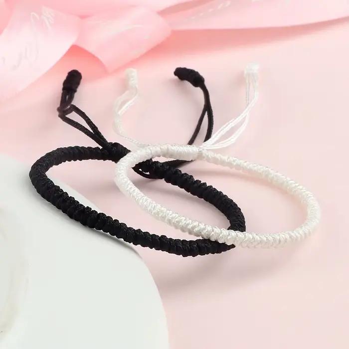 Bracelets noirs et blancs pour Couple, taille réglable, faits à la main, porte-bonheur pour femmes et hommes, breloque de Protection, bijoux d'amour