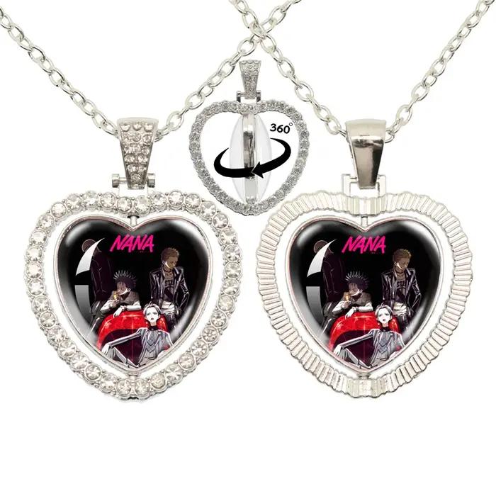 Pendentif Cœur en Verre avec Rotation 360 degrés pour Femmes Occasions Spéciales Colliers Bijoux Mode Cosplay