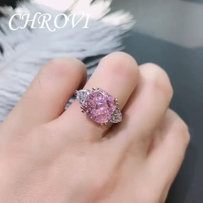 Bague ouverte de style luxueux en argent sterling 925 avec tourmaline rose carrée et diamants étincelants multicolores pour femme