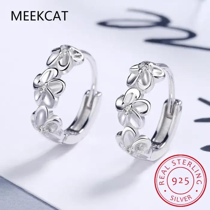 Boucles d'oreilles créoles trois roses en argent 925 pour filles et femmes