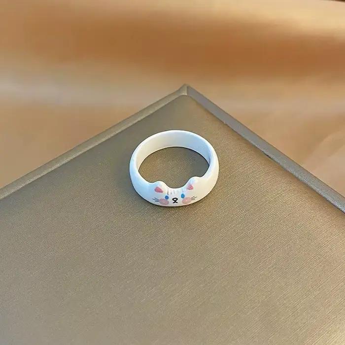 Nouvelle bague en céramique motif chat de dessin animé, style unique et créatif, cœur féminin minima