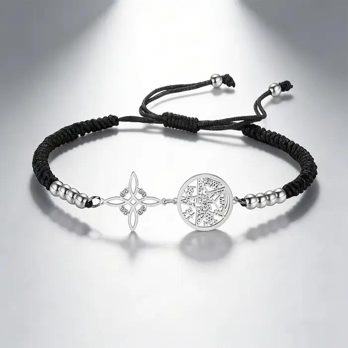 Bracelet Double Protection noeud de sorcière pentagramme tétragrammaton bijoux en acier inoxydable