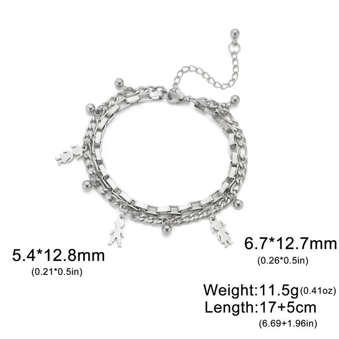Bracelet en acier inoxydable à double chaîne de maillons et breloques pour femme et homme