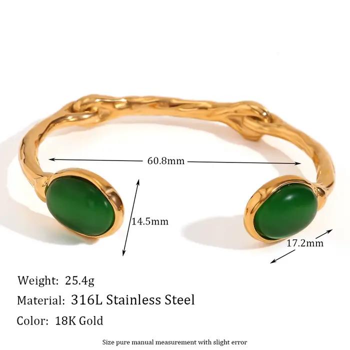 E.B.belle – Bracelet ovale en pierre naturelle, ouvert, irrégulier, en cristal d'agate verte, plaqué