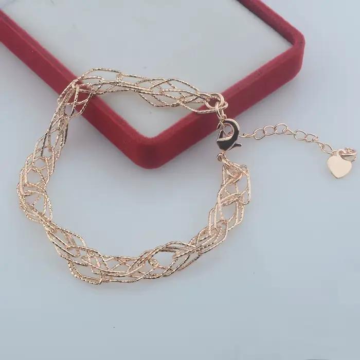Ensemble de bijoux pour femme collier bracelet et boucles d'oreilles géométriques en cuivre couleur Or Rose style mariée élégant