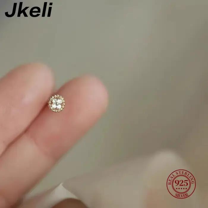 Jkeli Mini boucles d'oreilles en argent Sterling S925 plaqué or 14 carats bord de haricot croix fleur ornée disque rond bijoux de mode