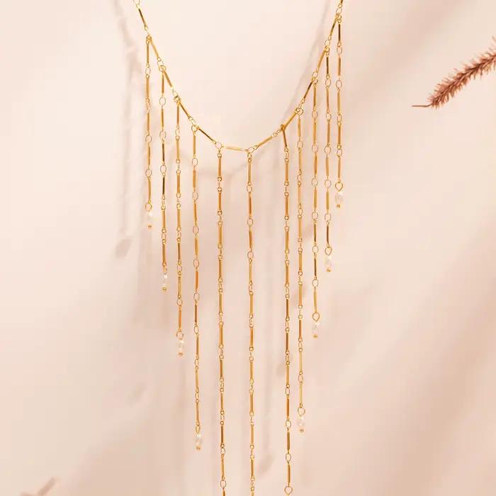 Collier de perles d'eau douce naturelles en argent doré pour femmes