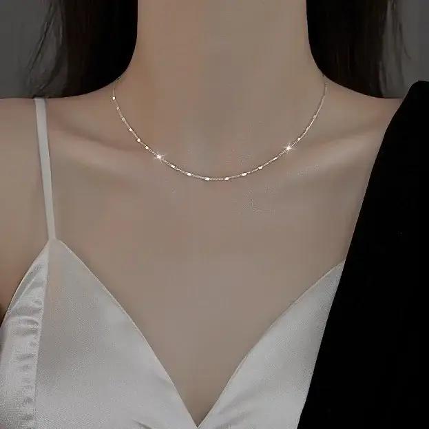 Colliers à chaîne géométrique brillants couleur argent pour femmes